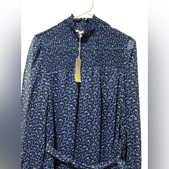 Boden Mara Bramble smocked blue long sheer sleeves dress Anthropologie Size 8 - Picture 4 of 9